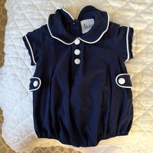 Delaney- boy bubble- white and navy- 6 months- never worn-